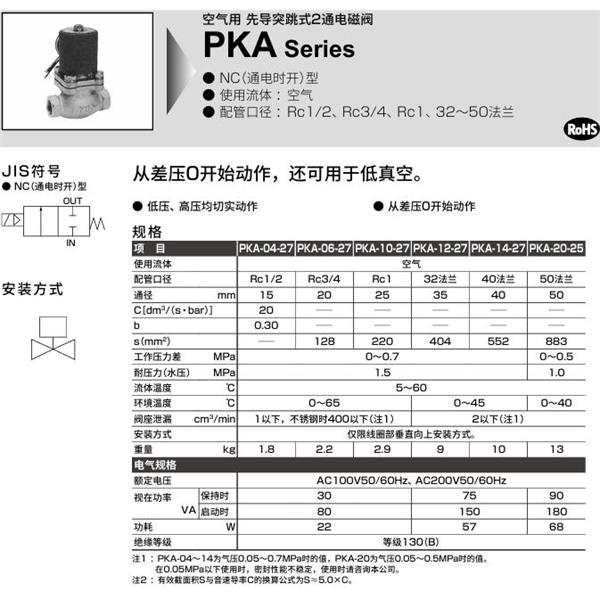 CKD喜開理空氣用先導(dǎo)突跳式2通電磁閥PKA-10-27-C-AC100V