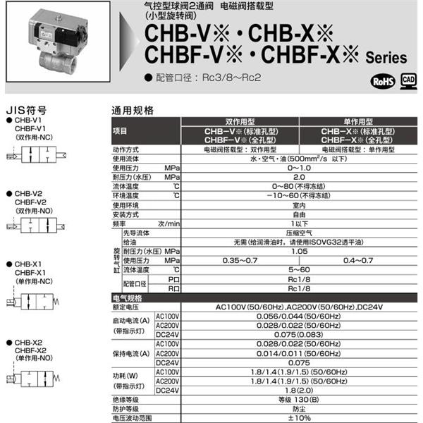 CKD喜開理氣控式球閥2?3通CHB-X1-50-ND2-WS-AC100V