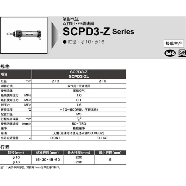 CKD喜開理筆形氣缸SCPD3-ZL-LS-16-50-T0H-R-I