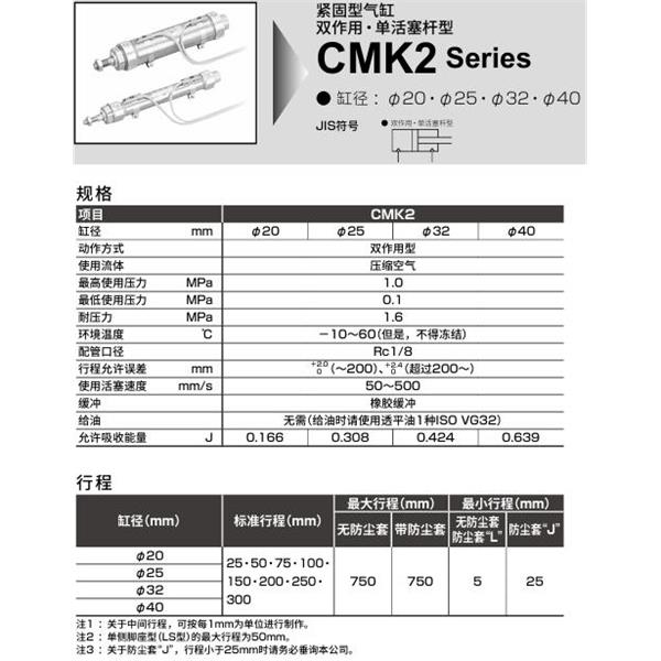CKD喜開理緊固型氣缸CMK2-LS-32-200-T0V-H-FB2