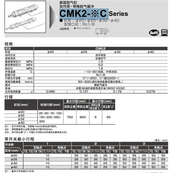 CKD喜開理緊固型氣缸CMK2-CC1-32C-600-JY