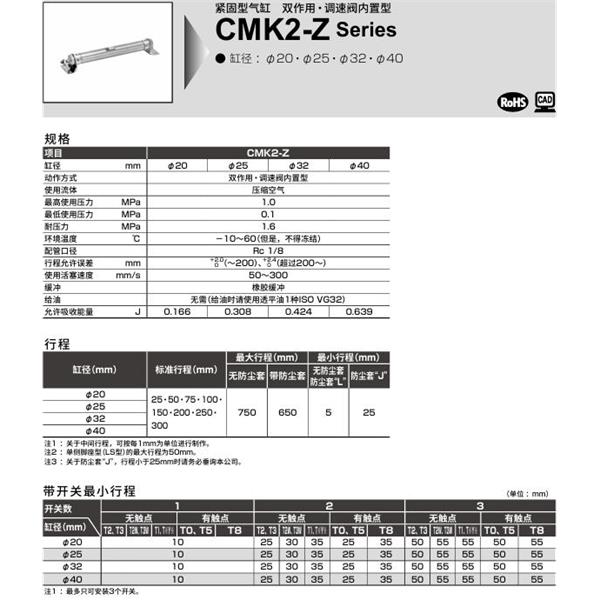 CKD喜開理緊固型氣缸CMK2-Z-TB-25-100-JI