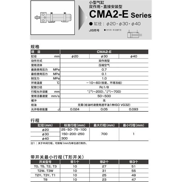 CKD喜開理小型氣缸CMA2-E-LS-30-200-MY